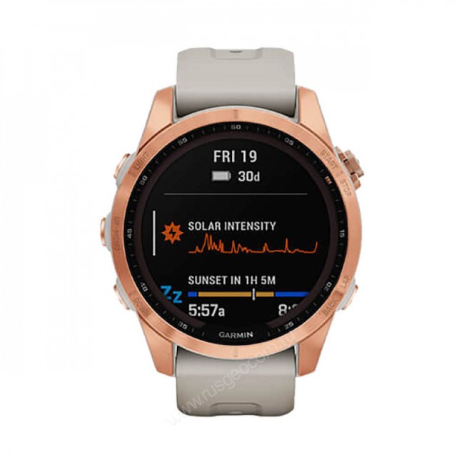 Часы Garmin Fenix 7S Solar цвета розовое золото с песочным силиконовым ремешком
