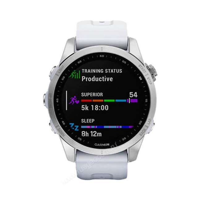 Часы Garmin Fenix 7S серебристый с белым силиконовым ремешком Часы Garmin Fenix 7S серебристый с белым силиконовым ремешком