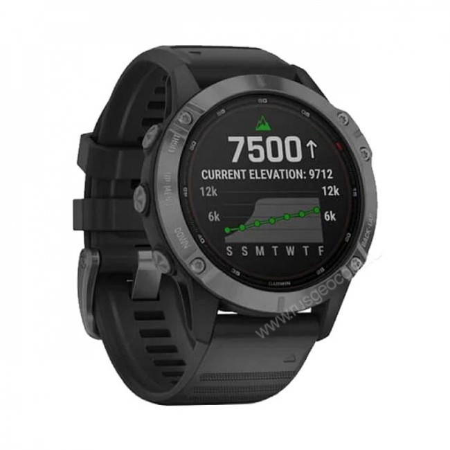 Часы Garmin Fenix 6 Pro Solar серые с черным ремешком