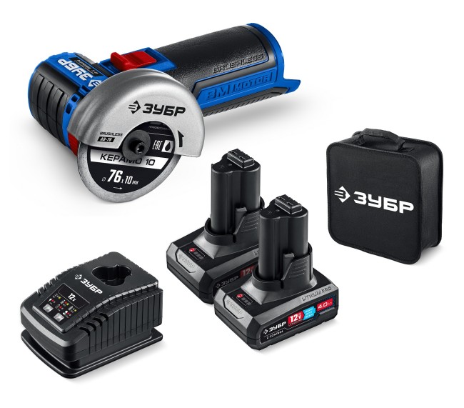 УШМ бесщеточная Профессионал AB-76-42 ЗУБР 12 В, D76 мм, 2 АКБ тип Т7 (4 А·ч)