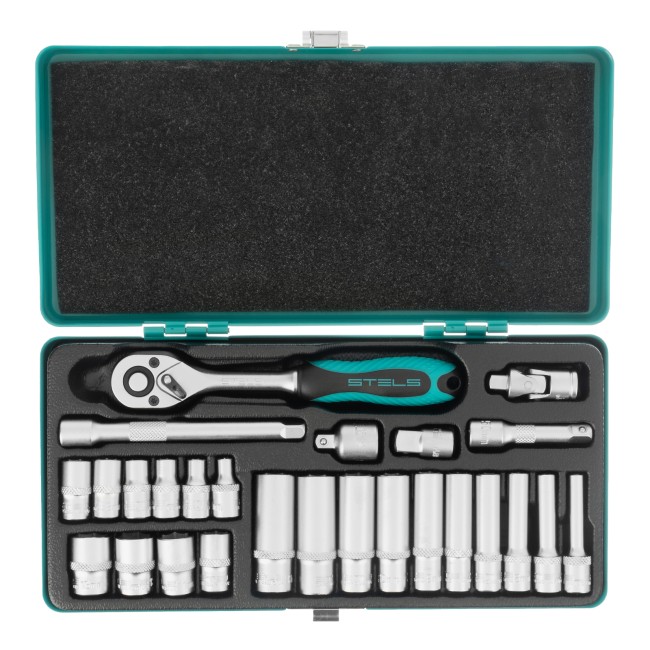 Набор торцевых головок с трещоткой 1/4" 26 предметов Stels