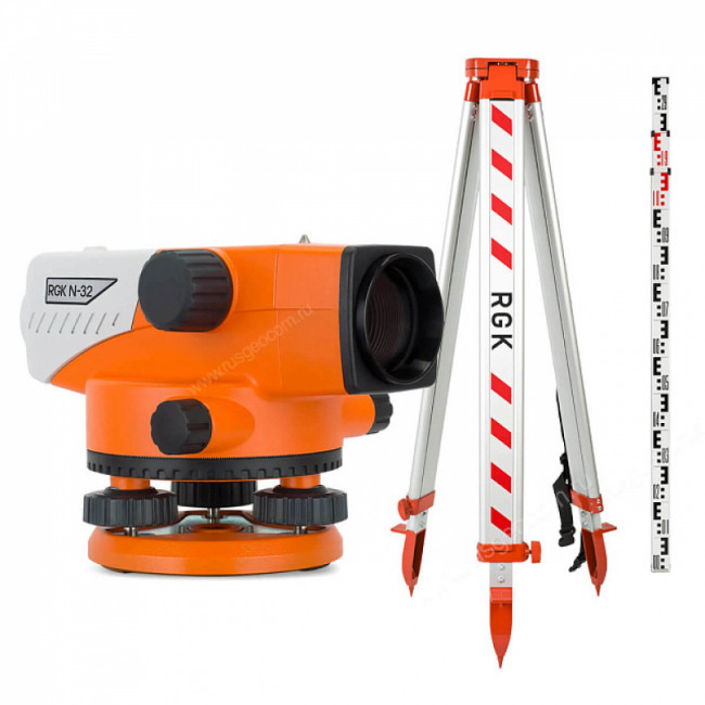 Комплект оптический нивелир RGK N-32 с поверкой + штатив S6-N + рейка AMO S5