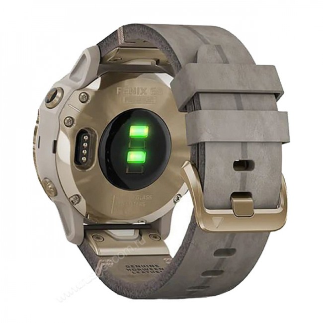 Часы Garmin Fenix 6S Pro Solar золотистый с серым замшевым ремешком