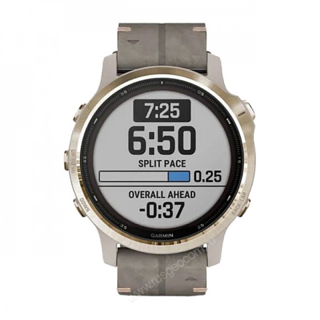 Часы Garmin Fenix 6S Pro Solar золотистый с серым замшевым ремешком