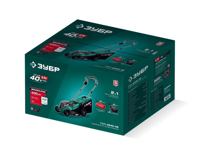 Газонокосилка аккумуляторная бесщеточная ГКЛ-4040-42 ЗУБР 40 В (2x20В), 400 мм, 2 АКБ LMS (4 Ач) Газонокосилка аккумуляторная бесщеточная ГКЛ-4040-42 ЗУБР 40 В (2x20В), 400 мм, 2 АКБ LMS (4 Ач)