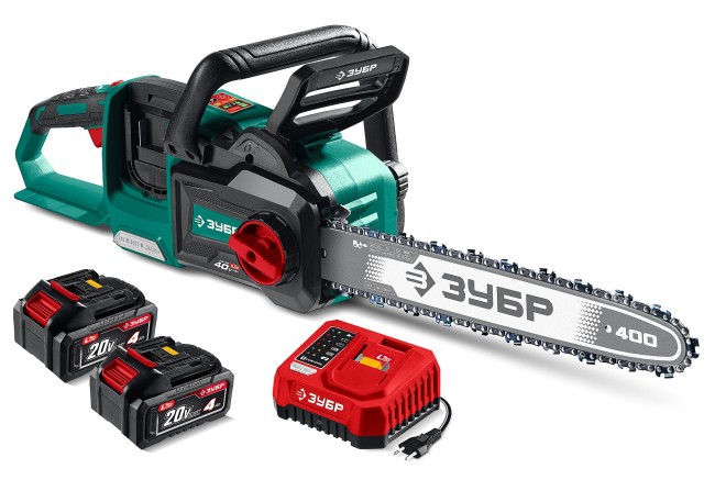 Пила цепная аккумуляторная ПЦБ-4040-42 ЗУБР 40 В, (2x20В), 400 мм шина, 2 АКБ LMS (4 Ач) Пила цепная аккумуляторная ПЦБ-4040-42 ЗУБР 40 В, (2x20В), 400 мм шина, 2 АКБ LMS (4 Ач)