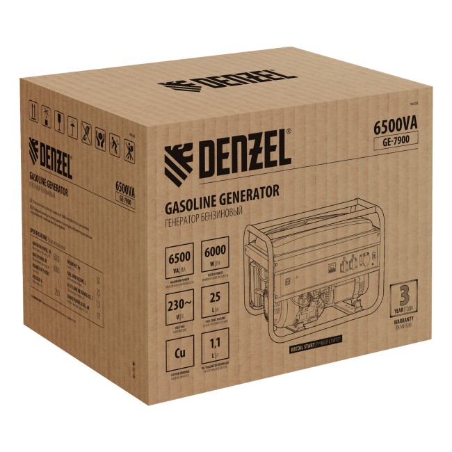 Генератор бензиновый GE 7900, 6.5 кВт Denzel