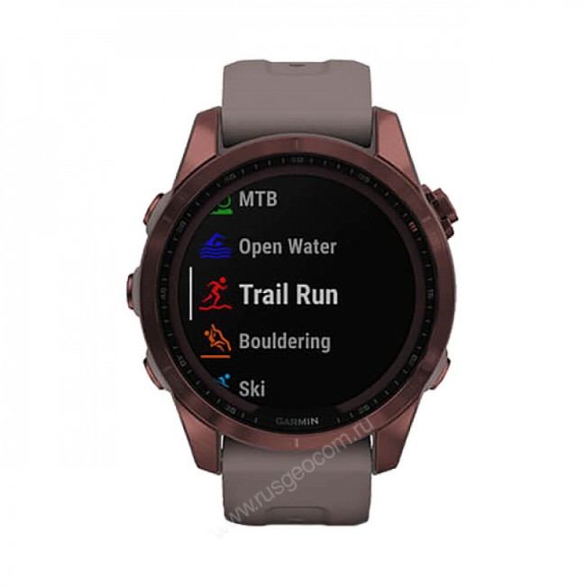 Часы Garmin Fenix 7S Sapphire Solar титановый темно-бронзовый с сланцево-серым силиконовым ремешком