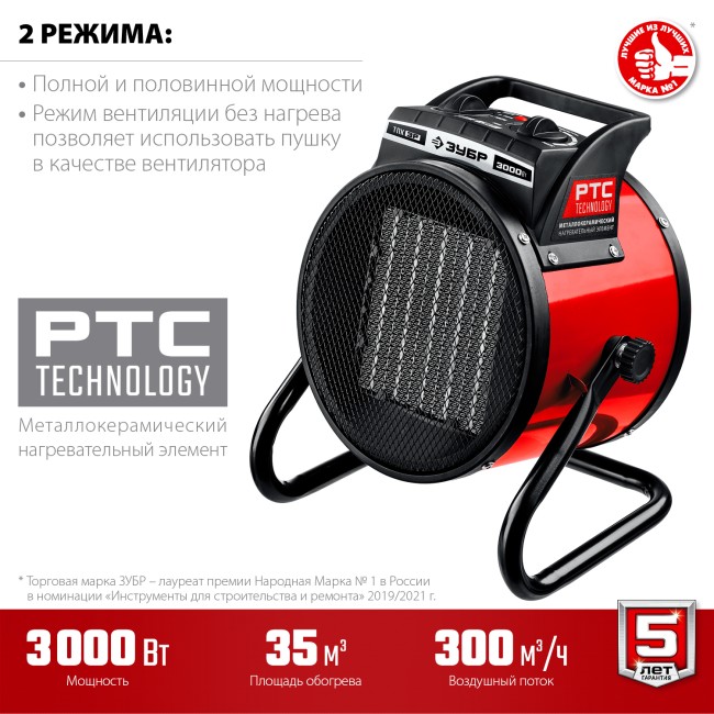 Электрическая тепловая пушка ТПК-3Р ЗУБР 3 кВт Электрическая тепловая пушка ТПК-3Р ЗУБР 3 кВт