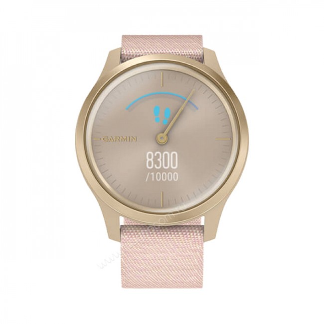 Часы Garmin Vivomove Style светло-золотистый с розовым плетеным нейлоновым ремешком