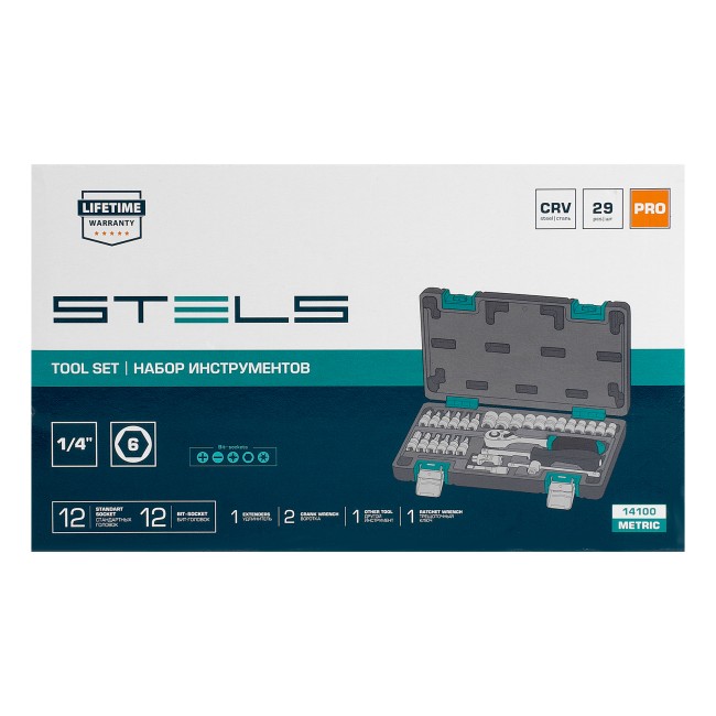 Набор инструментов, 1/4", CrV 29 предметов Stels