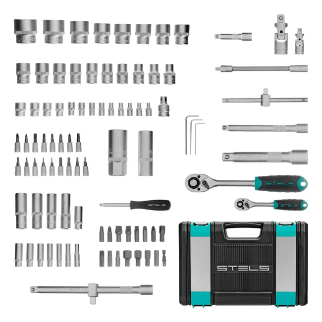 Набор инструментов 1/2", 1/4", CrV 94 предмета Stels Набор инструментов 1/2", 1/4", CrV 94 предмета Stels