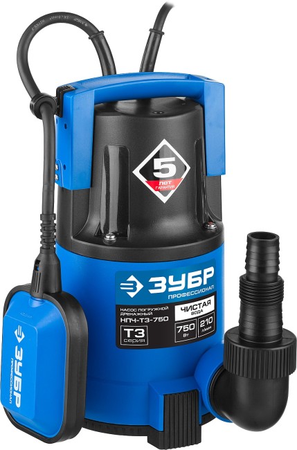 Дренажный насос с минимальным уровнем откачки Профессионал НПЧ-Т3-750 ЗУБР 750 Вт